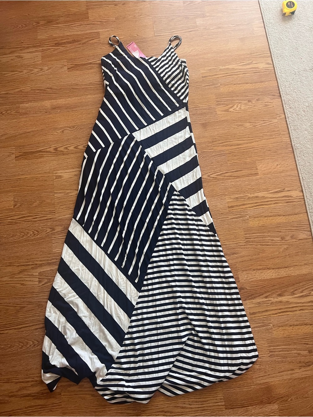 Navy and White Striped Maxi Dress with Spaghetti Straps